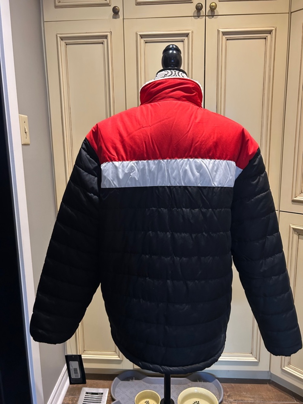 Men's Puffer Jacket in Black, Red & White - Picture 4 of 7